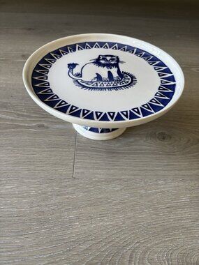 Emma Bridgewater Blue Cat Lion Cake Stand Plate Serving Collectors Club